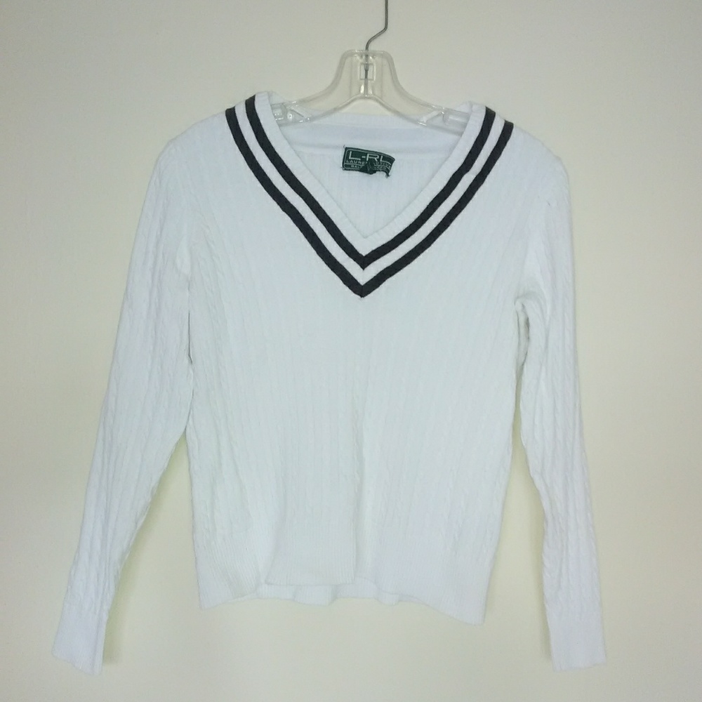 Lauren Ralph Lauren Black And White V-Neck Sweater